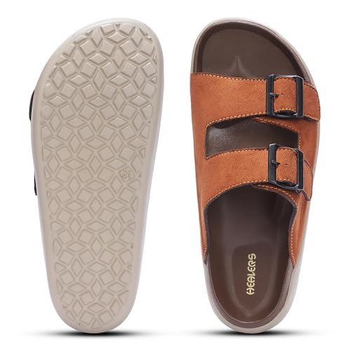 Image of Liberty Healers VAL-36E Slippers for Men - Black & Tan Faux Suede Slip-On Casual Slippers | Soft Cushioned Footbed, Lightweight Everyday Footwear for Home, Daily, Indoor & Casual Wear