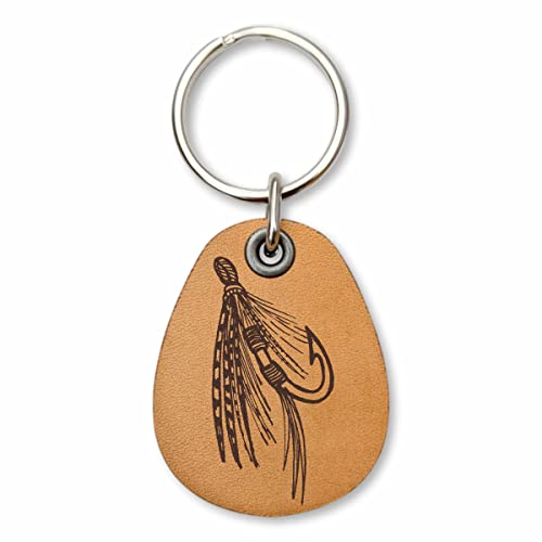 ForLeatherMore - Fly Fishing - Genuine Leather Keychain - Hobby