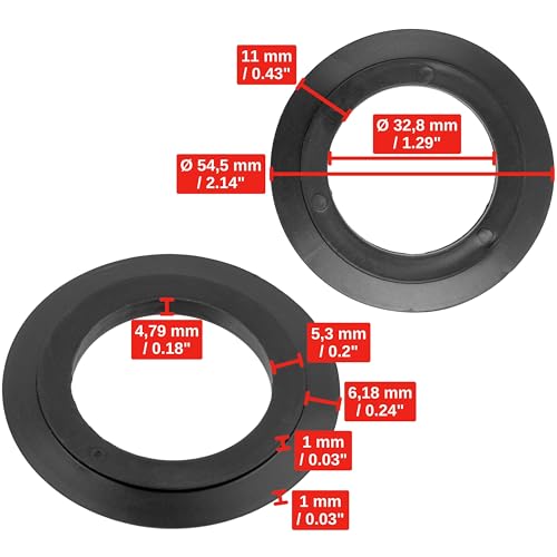 Universal Dichtungen für Siebkörbchen, 2 Stück, in Schwarz, aus Gummi, Siebkorbdichtung mit Ø 54,5 mm außen, Ø 32,8 mm innen, 4,8 mm Dicke, Spülbecken Siebkorb Dichtring Reparatur, Dichtungsring Spüle