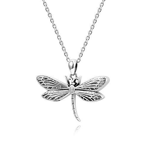 925 Sterling Silver Cremation Jewelry Dragonfly Butterfly Urn Necklace Hold Two Dual Ash Necklace for Loved Ones Cremains Keepsake Memorial Gift for Women