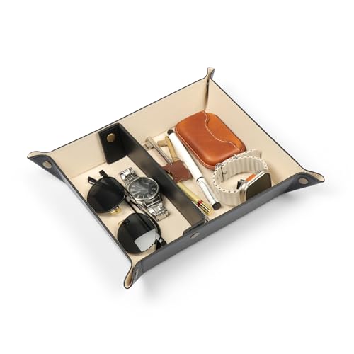 Londo Leather Tray Organizer - Practical Lightweight Water Resistant Computer Table Desk Storage Box for Wallets, Watches, Keys, Coins, Cell Phones and Office Equipment - Thumbnail 2