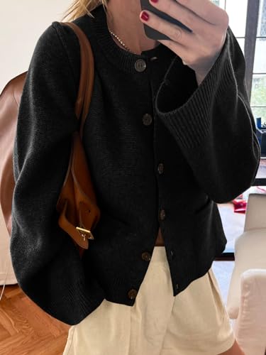 Langwyqu Womens Button Down Cardigan Sweaters Open Front Long Sleeve Slim Fit Sweater Coat Winter Solid Outwear with Pockets3