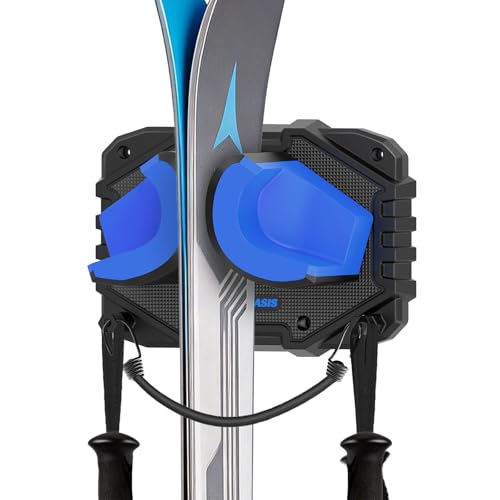 Ski & Snowboard Wall Mount Fits Most Skis & Snowboards Anti-Scratch & Non-Slip Secure Hold Up to 25 lbs Easy Install Ski Holder with Pole Hooks Space-Saving Garage Storage Ski Hanger 1 Pack