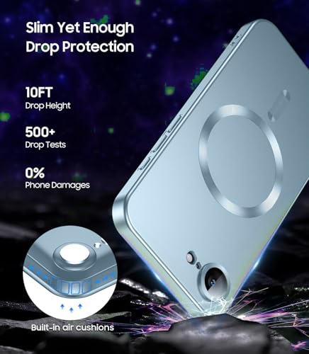 Image of DIZORO Magnetic Case for iPhone 17e / iPhone 16e Case [Compatible with MagSafe][Built-in Camera Lens Protector] Slim Soft Silicone Bumper Shockproof Metallic Luster Back Cover Phone Case (Sierra Blue)