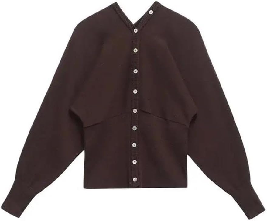 Women Chic Front Button V Neck Knit Cardigan Sweater Long Sleeve Fitted Hem Chic Outerwear Women Tops