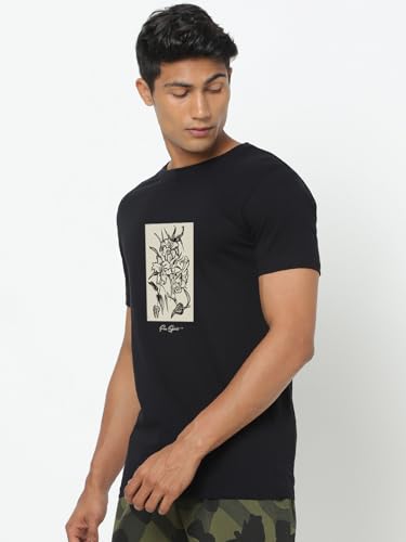 Image of Bewakoof Men's Graphic Print Regular Fit Half Sleeve Round Neck Pure Cotton T-Shirt