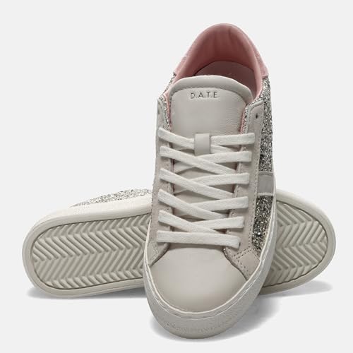 Baskets Hill Low D.A.T.E. paillettes Platine et détails cuir rose
