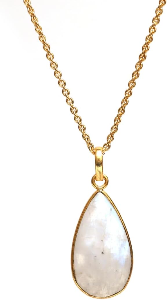 Gempires Natural Gemstone Teardrop Pendant Necklace for Women | 14K Gold Plated Chain Jewelry | Handmade Faceted Gemstone Drop Pendant | Hypoallergenic Birthstone Necklace | Dainty Everyday Gift for Her – Amazonite Moonstone Amethyst Labradorite Carnelian and More