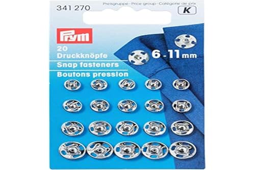 Prym Sew-On Snap Fasteners, Ottone, Silver, 11 mm, ordinato, Argento, 20 Pezzi