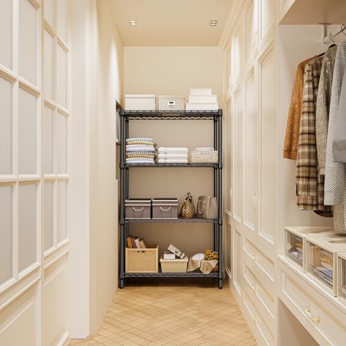 Image of M MZG 1000 lbs 4 Tier Shelf Metal Storage Shelves Shelving Wire Rack Heavy Duty Closet Organizers for Garage Kitchen Bathroom Laundry Black 13.8 inch D x 35.4 inch W x 59.5 inch H