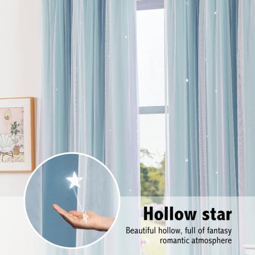Image of indistar Star Cutout Kids Window Blackout Curtains for Girl Bedroom Window Room Darkening Curtains & Drapes Baby Nursery Curtains (2 Panel,35Wx84L inch,Sky Blue)