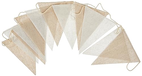 Mopec A183 Pack de 2 guirnaldas de 180cm con 12 banderines Cada una, Tela, Beige