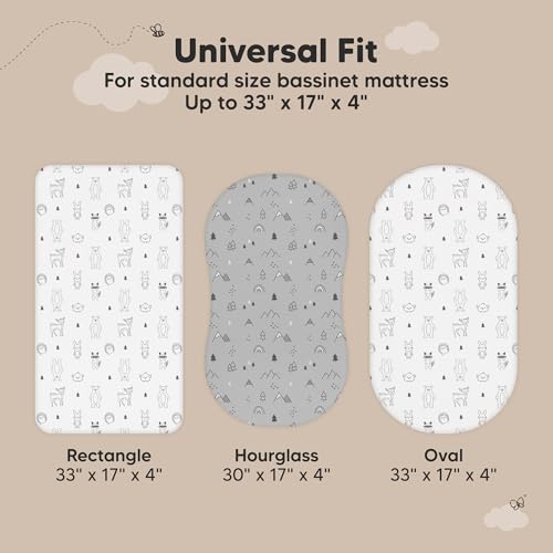 Image of 2-pk Waterproof Bassinet Sheets Girls, Boys, Cotton - 33x17 Universal Bassinet Mattress Pad Protector Cover, Compatible with Graco,Baby Delight,Chicco,Halo Bassinest Swivel Sleeper Fitted (Woodland)