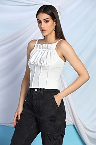 Image of Leriya Fashion Women's & Girls' Solid Square Neck Ribbed /Knitted Sleeveless Stretchable Slim Fit Crop Tank Top