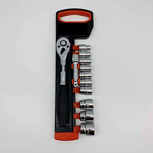 12PCS 3/8 Inch Ratchet Socket Wrench Set, 10 Sockets 8, 9, 10, 11, 12, 13, 14, 17, 19, 21mm, 1PCS 75mm drive extension bar set, 72 Teeth Quick Release Reversible Ratchet Handle Swappable Spanners,10MM