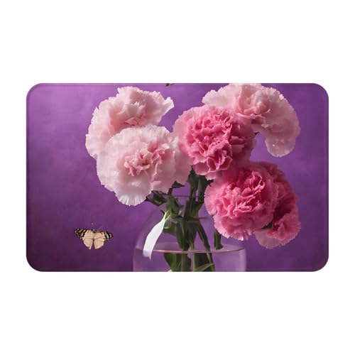 Beautiful Purple Butterfly Floral Print Living Room Bathroom Kitchen Anti Slip and Absorbent Carpet, Indoor Entrance Door Muddy Floor Mat, Ultra Soft Washable Carpet 21x31.5 Inches