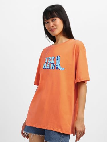 Image of JUNEBERRY Pure Cotton Oversized Baggy Fit Round Neck Drop Shoulder Swan White Back Graphic Printed T-Shirt for Women /Girls