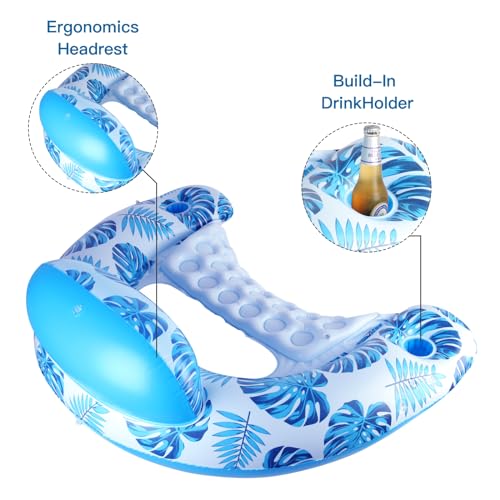 Image of COOLCOOLDEE Pool Float with Canopy, Cup Holder - XL Pool Chair Lounge Float with Adjustable Sun Shade Cover, Drink Holder, Ergonomic Headrest,Inflatable Pool Float for Adults