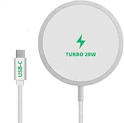 Carregador Por Indução 20W Turbo, Cabo De Indução Magnético Sem Fio Tipo C 20W, Compatível com MagSafe Carregamento Rápido 1M, Branco, Power Delivery, Cabo Tipo C