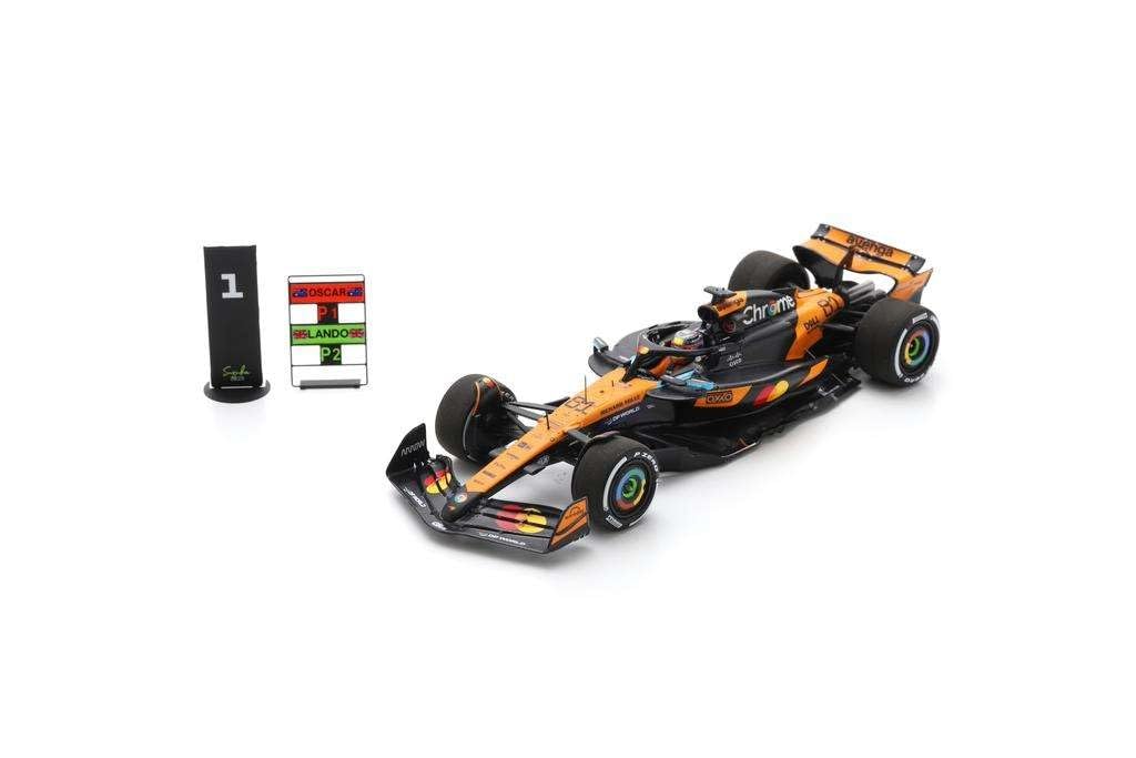 Spark McLaren F1 Team, Official 2025 Model, Oscar Piastri Chinese GP Winners Model Racing Car, 1/43 Scale, Includes Winning Boards
