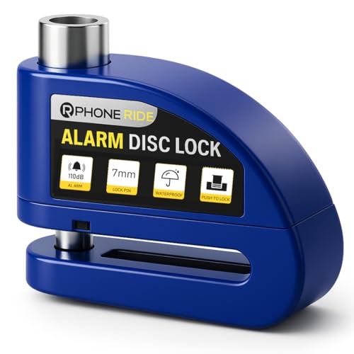 Bloccadisco con allarme 110 dB – Antifurto per moto/scooter/bicicletta – compatto e robusto, resistente alle intemperie, elettronica protetta – utilizzabile con guanti – con borsa da trasporto – Blu