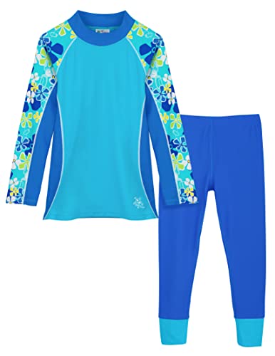 Tuga Girls Long Sleeve Rash Guard and Swim Legging Bathing Suit Set, UPF 50+