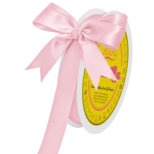 Image of Double Face Light Pink Satin Ribbon 5 /8 inch X 50 Yards Polyester Light Pink Ribbon for Gift Wrapping Very Suitable for Weddings Party Invitation Decorations and More
