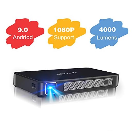 Mini Projector Android 9.0 System 4000 Lumens 4+16G DLP Portable Video Projector Smart Projector Support 1080P HDMI USB Bluetooth iPhone Laptop Wireless Screen Share for Home Theater Outdoor Gaming