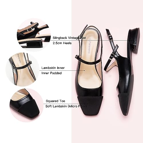 C.Paravano Women's Slingback | Square Toe Slingback Flats | Ankle Strap Flats Sandals | Slip on Casual Flats Shoes | Leather Dress Shoes for Wedding4