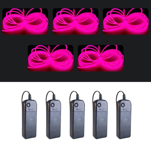 Image of MaxLax EL Wire Pink 5-Pack, 9ft /2.75m Neon Light Wire with Noise Reduction and Battery Pack