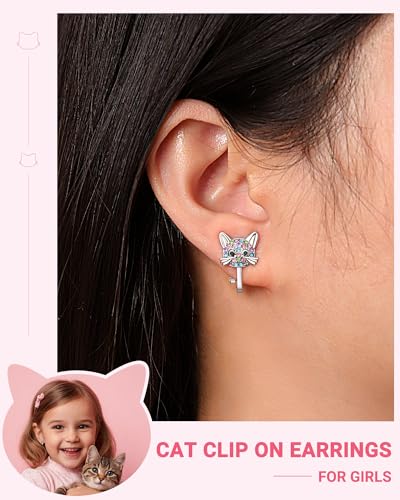 Cute Hypoallergenic Cat Clip on Earrings for Girls, Gifts For Granddaughter Daughter Birthday Valentines Graduation2