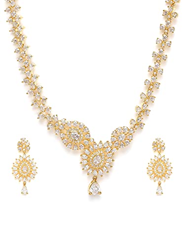 Silver-Toned Plated CZ & AD Studded Handcrafted Jewellery Set