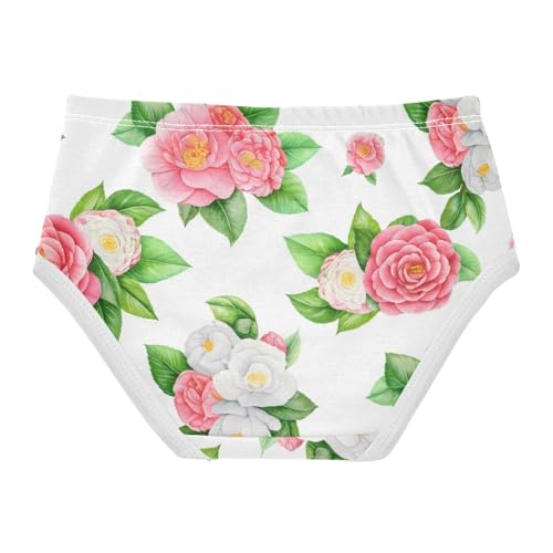 Watercolor Pink White Camellia Flowers Toddler Underwear Custom 2t Cotton Little Girl Panties Print Kids Undies Briefs2