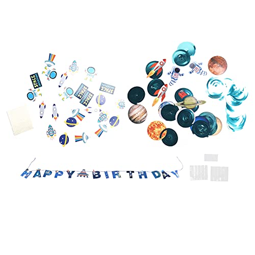 Decoraciones de fiesta de cumpleaños, Banner de cumpleaños de Space Outer Space, Banner de cumpleaños con temas de espacio, Suministros de favor de la fiesta de feliz cumpleaños,