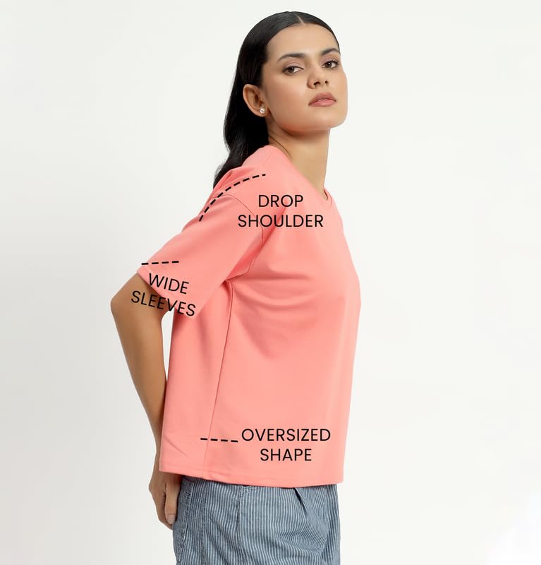 Image of Sleepynuts Women Oversized T-Shirt 220 GSM Heavyweight Cotton Rich Baggy Fit Drop Shoulder Round Neck Half Sleeve