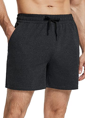 BALEAF Shorts atléticos masculinos de 5,5' algodão verão casual moletom pijama lounge jogger treino academia calças curtas com bolsos, Cinza escuro, X-Large