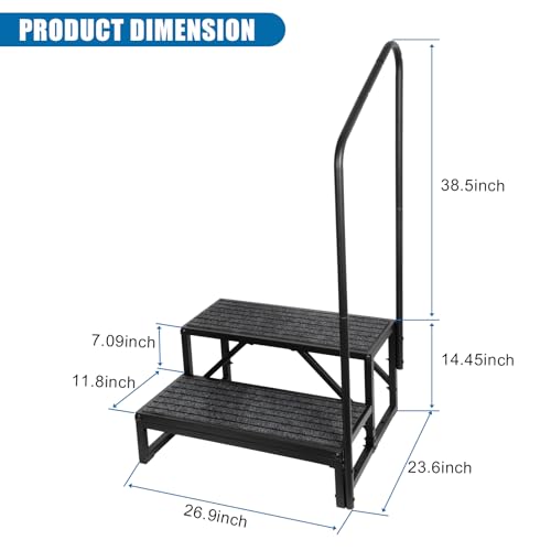 Image of RV Step with Handrail, 2-Step Stable Heavy Duty Universal Stair