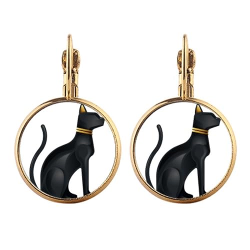 Boucles d'oreilles chat noir égypte antique à clip en or aux finitions haute précision