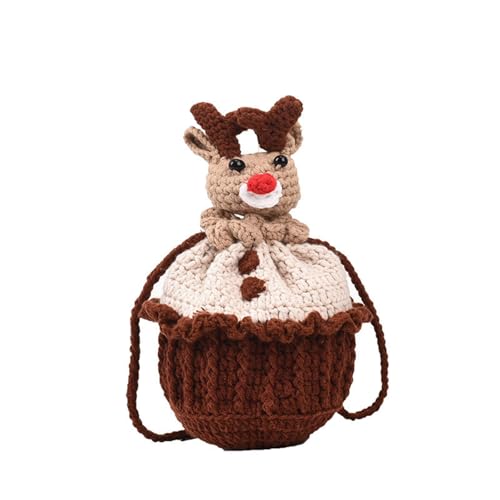Christmas Purse Crochet Reindeer Shaped Christmas Purse Woven Novelty Crossbody Shoulder Bag Cute Mini Pouch
