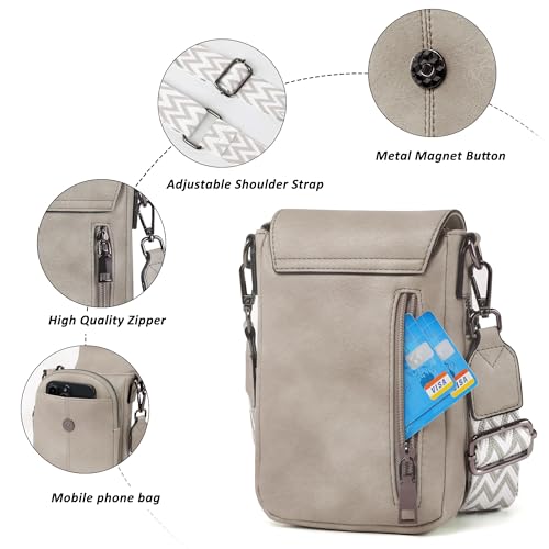 Image of TANTOMI Small Crossbody Bags for Women, Small Purses with Card Slots Phone Purse Wide Adjustable Strap (Gray)