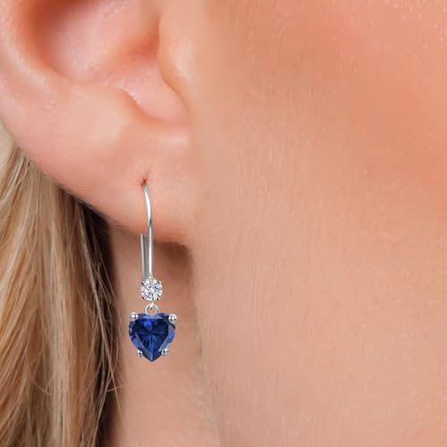 Gem Stone King 14K White Gold Gemstone Birthstone and Lab Grown Diamond French Wire Dangle Earrings for Women | Heart Shape 6MM and Round 2.5MM | Fine Jewelry for Her Mom Women Wife3