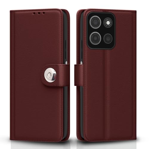 Image of Pikkme Flip Cover Leather Finish | Inside TPU with Card Pockets | Wallet Stand and Shock Proof | Complete Protection Button Flip Case for Moto G15(Brown)