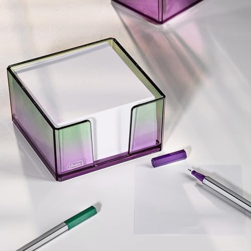 Idena 11364 - Zettelbox mit 500 Blatt 80g/m², Zettelkasten aus Kunststoff in Lila-Grün, Größe ca. 10,3 x 10,3 x 5,7 cm, geeignet für Schule und Büro