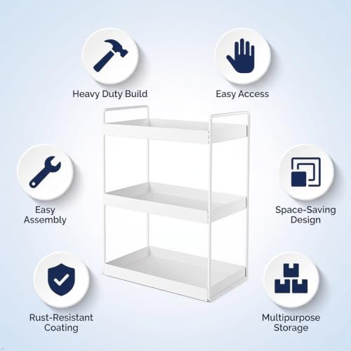 Image of SJC GLOBAL Premium 3 Tier Heavy Duty Metal Rack Kitchen Counter Top Organizer Rack Multipurpose Spice Organizer Masala Stand Bathroom Shelf Cosmetic Holder Kitchen Storage Rack Freestanding White