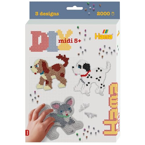Hama - Boite Chien et Chat - 2000 Perles et 2 plaques - Perles à Repasser Taille Midi - Loisirs créatifs