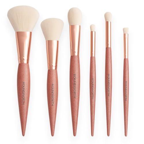 F.A.R.A.H. Luxe Collection – 6pc Professional Makeup Brush Set with Pink Glitter Handles – 100% Vegan Bristles – Powder, Blush, Foundation, Eyeliner & Eyeshadow Brushes – Soft White to Pink Gradient