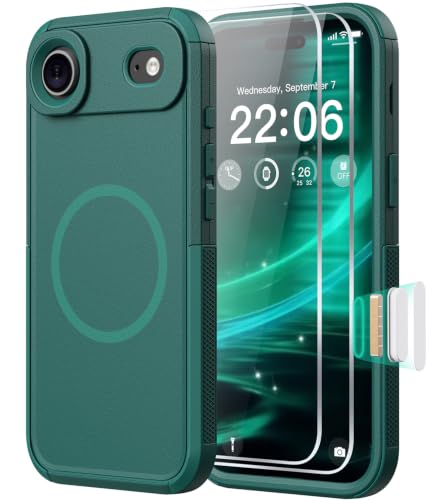 Diverbox Magnetic for iPhone Air Case-(Compatible with MagSafe) Heavy Duty Protection Phone Case with Camera Control Button with Screen Protector Shockproof Drop-Proof 6.5 inch (Dark Green)