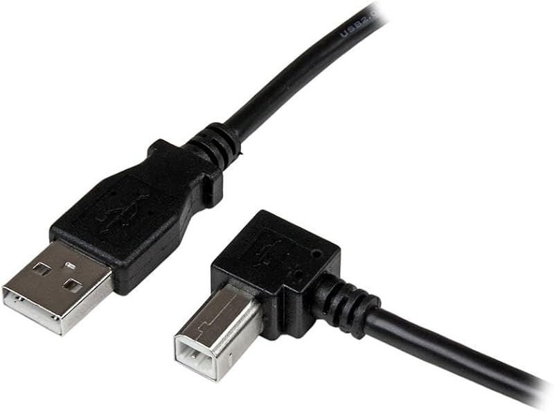 StarTech 2m USB 2.0 USB-A to Right Angle USB-B Cable - M/M (USBAB2MR) | USB-A to USB-B, Right-angled USB-B connector, Printer, Male to Male, Up to 480Mbps, Cord