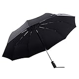 Colorain 46 Inch/54 Inch Auto Open Close Windproof Travel Umbrella, Windproof 10 Fiberglass Rib, Golf Size Waterproof Folding Stick Umbrella for Men and Women with Gift Box (Black, 54 inch)