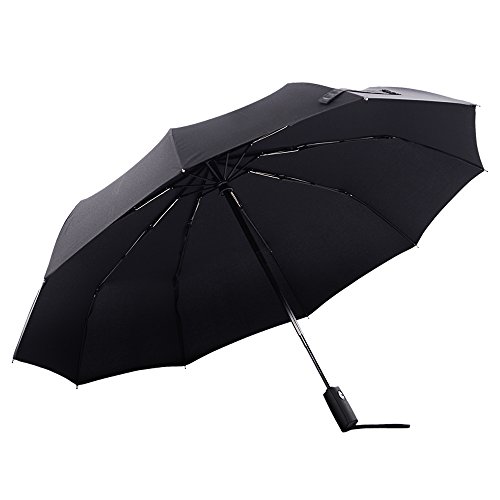 Colorain Windproof Travel Umbrella, Auto Open Close 10 Fiberglass Rib, Golf Size 46 Inch/54 Inch Folding Stick Umbrella for Men and Women with Gift Box (Black, 54 inch)